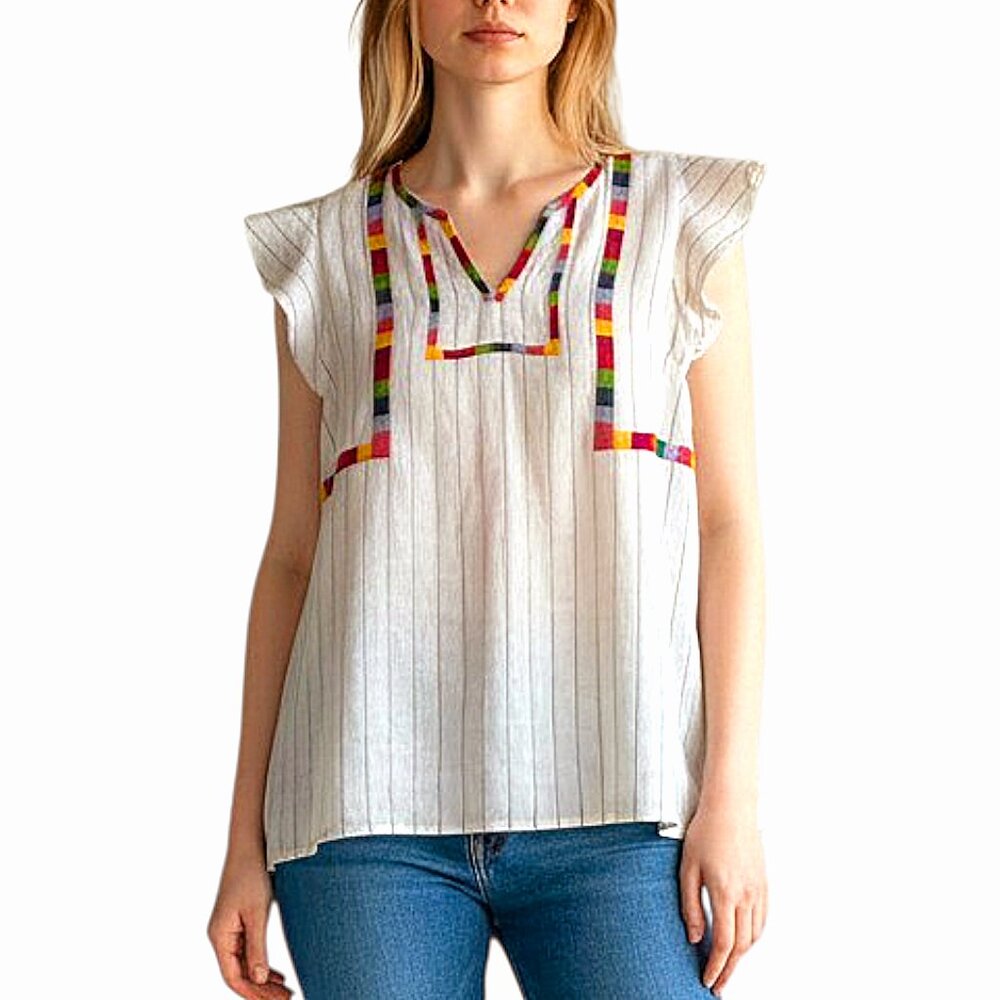 THML (Anthropologie) Like New 100% Cotton Flutter-Sleeve Top Gypsy/Boho/Artsy S